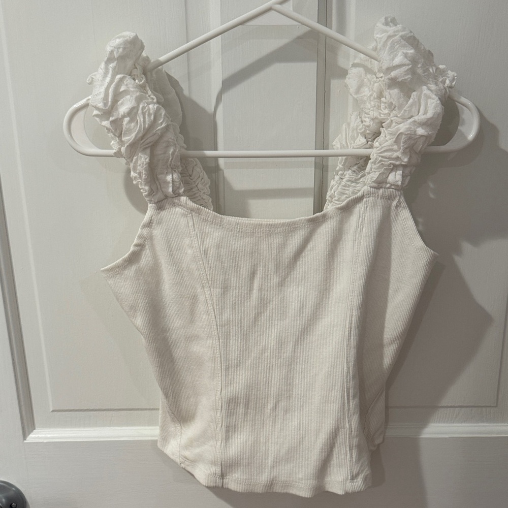 Anthropologie Ruffled White Corset Tank